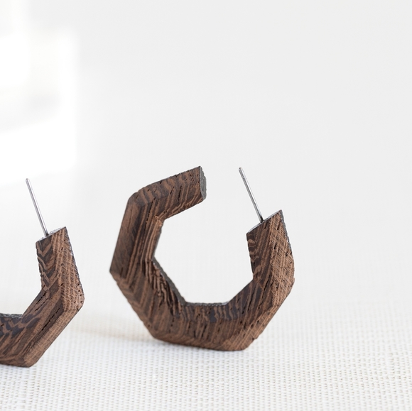 70s Inspired Wooden Hoops - Picture 4 of 7